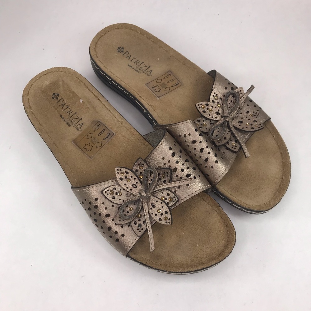 Patrizia Spring Step Women's 6 Bronze Metallic Floral Leather Slide Sandal
